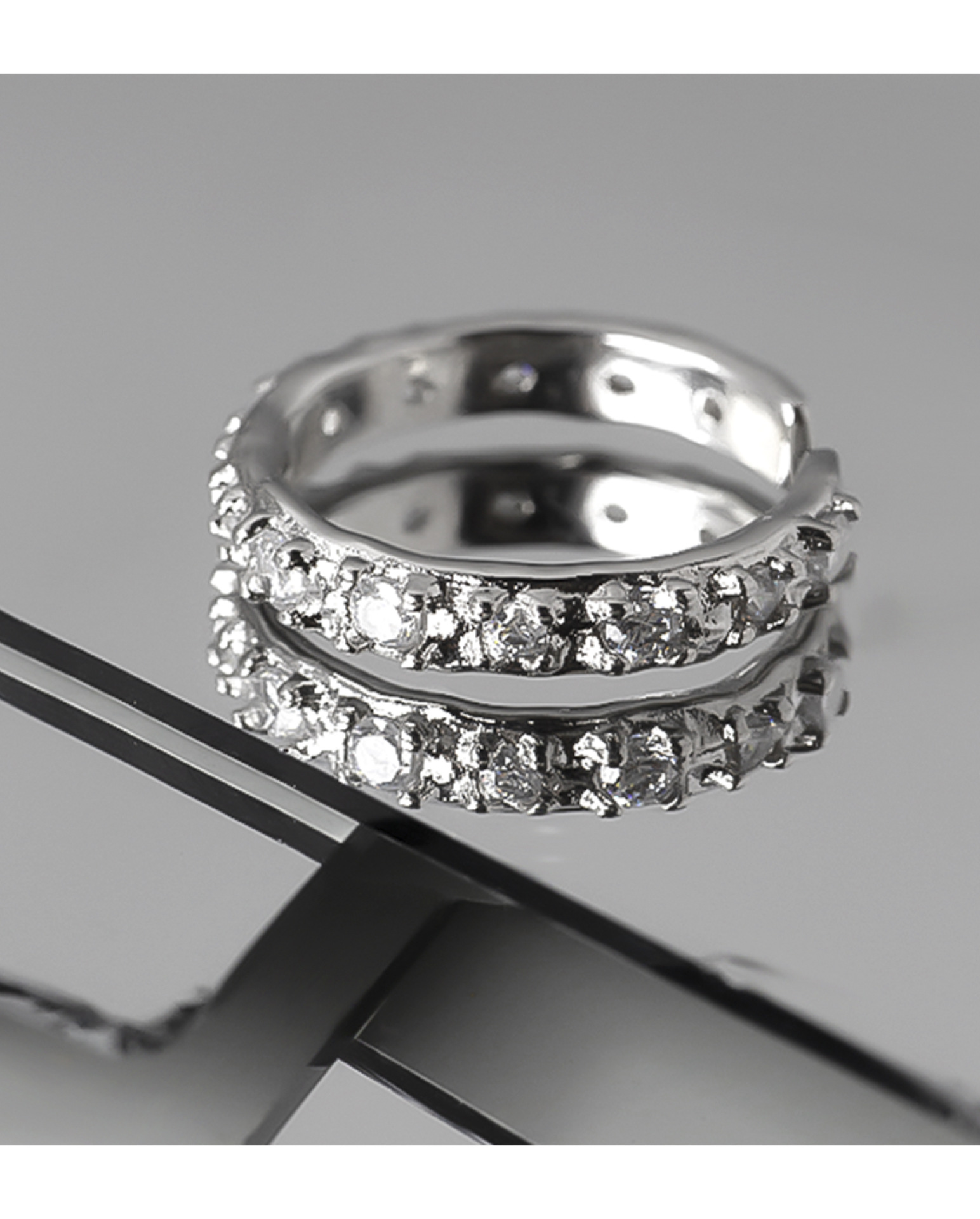 Simple Style Geometric Copper Plating Zircon Open Ring