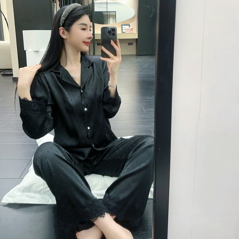 Yase [Dark Yun Zhenrou] Internet Celebrity Backless Ice Silk Pajamas Spring & Fall Long-Sleeved Thin Style Chic Cut Out Sexy Lace