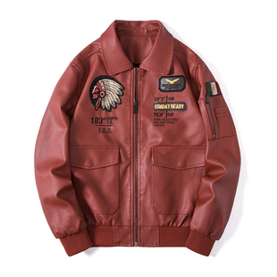 Indian leather jacket spring and autumn men's leather jacket lapel air force pilot PU leather motorcycle jacket Amazon