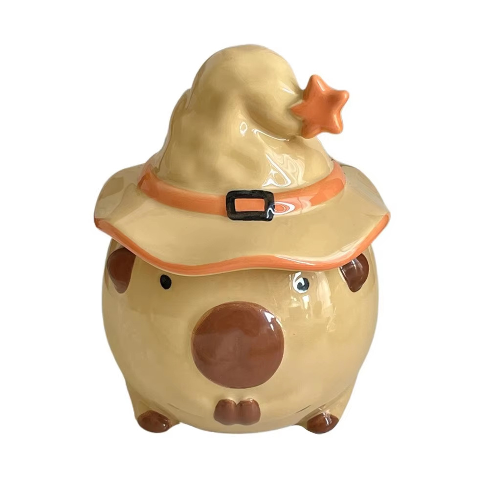 Bonito sombrero de hechicero taza de cerámica con mango Qin Sheng latas de condimento de cerámica con cubierta adornos de mesa regalos