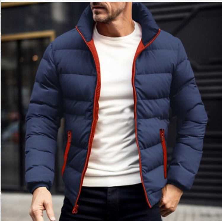 Cross-border foreign trade Europe and the United States in autumn and winter men's solid color cotton-padded jacket coat fashion simple atmosphere men's cotton-padded jacket manufacturers wholesale