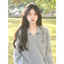 新款秋冬宽松复古软糯领毛衣女慵懒风外穿设计感小众针织衫