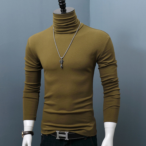 High-neck long-sleeved base layer men's solid-color slim-fit oversized turtleneck slim-fit T-shirt for autumn and winter—warm autumn clothing for young people