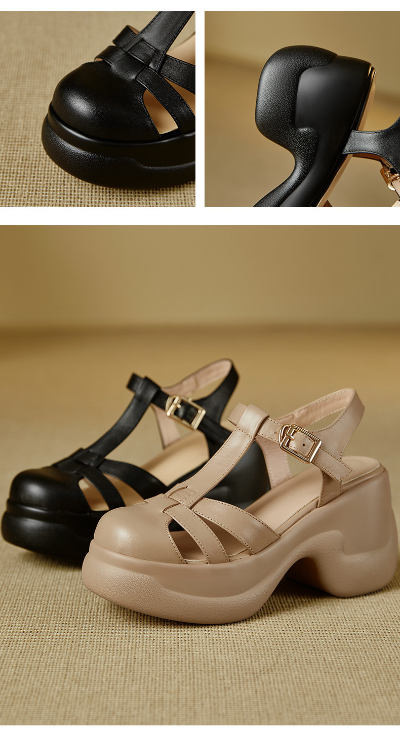 Sandal nữ quai chữ T đế xốp dày phong cách La Mã — đen chi tiết 9