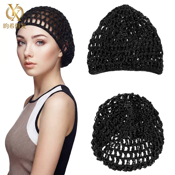 Cross-Border Hair Net Cap, Colorful Women's Hair Net, Handmade Hollow Thread Cap, High Elasticity Invisible Slip-On Net Cap