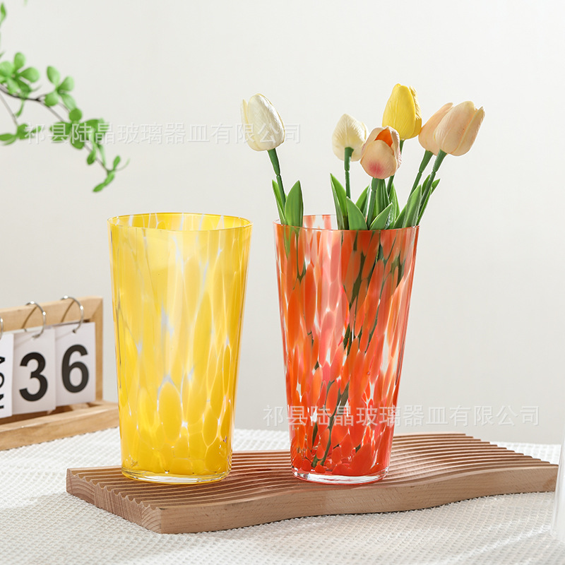 Lu jingbo florero de vidrio de semilla de color punteado al por mayor taza de vidrio soplado a mano taza de café taza de agua fría