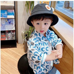 個性男童花襯衫2023新款中小童襯衣夏季上衣長袖外套韓版兒童裝潮