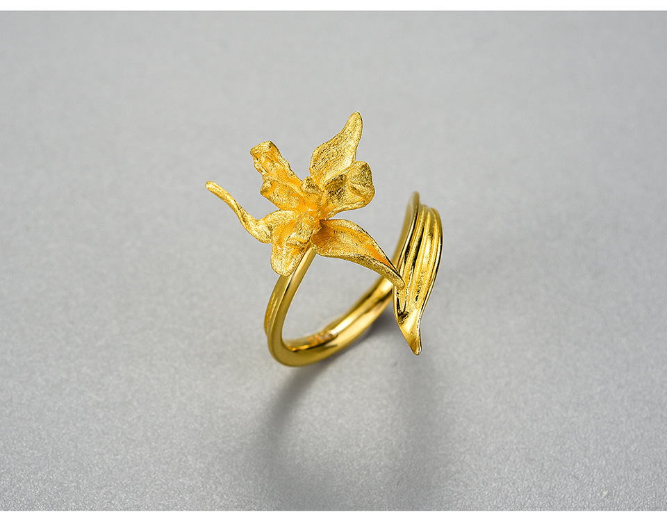 18K Gold Plated Plating Material 1 Piece 925 Sterling Silver Bag Flower Long-Lasting Plated 18K Gold Plated Silver Plated Adjustable Ring Open Ring Rings