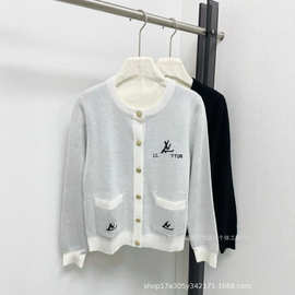 韩系穿搭针织衫小猫刺绣蓝色上衣春秋慵懒风外搭毛衣开衫外