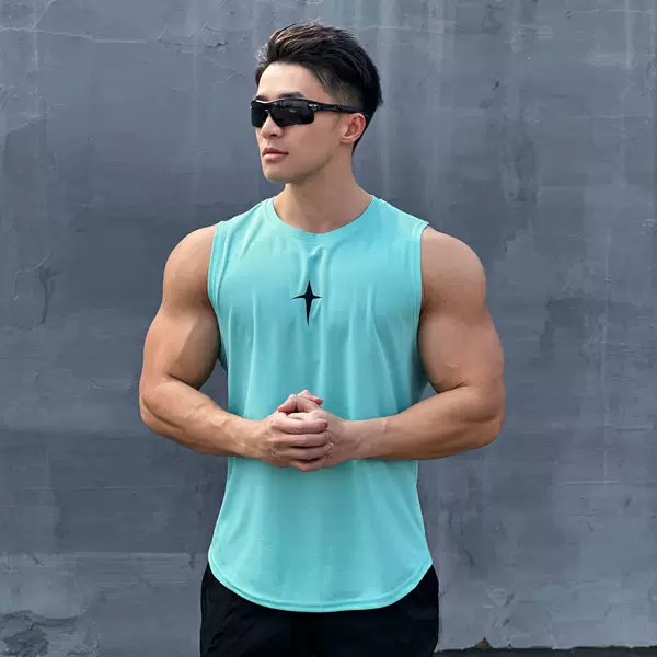Summer Quick-drying Ice Silk Sleeveless Vest Men's Loose Trendy Brand Ins Waistcoat Mesh Large Size Sports Fitness White T-shirt