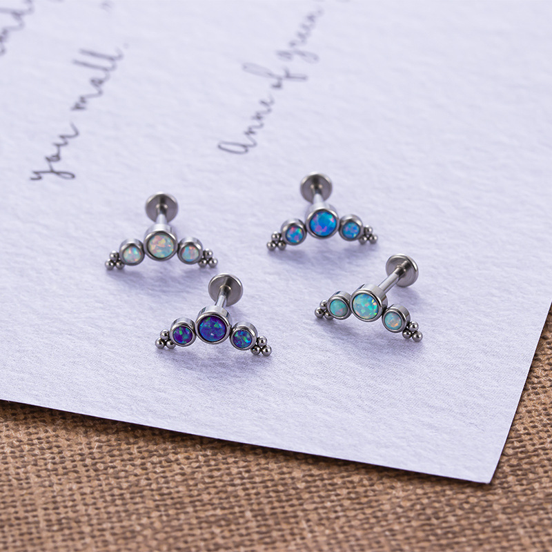 Fashion Round Stainless Steel Plating Inlay Artificial Gemstones lip stud 1 Piece