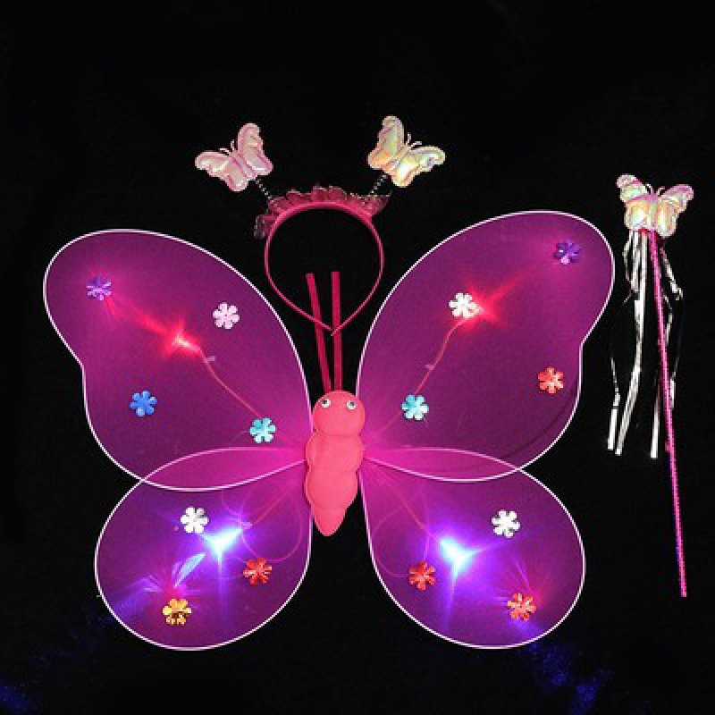 Mariposa luminosa alas de niña espalda juguetes flash niños maravillosos hadas varitas mágicas hadas flores set de tres piezas