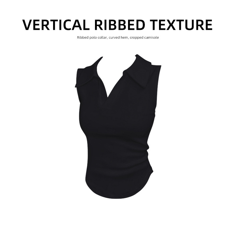Sleeveless Polo Collar Vest T-Shirt for Women, New Summer Slim-Fit Slimming Sleeveless Hot Girl Top T-Shirt