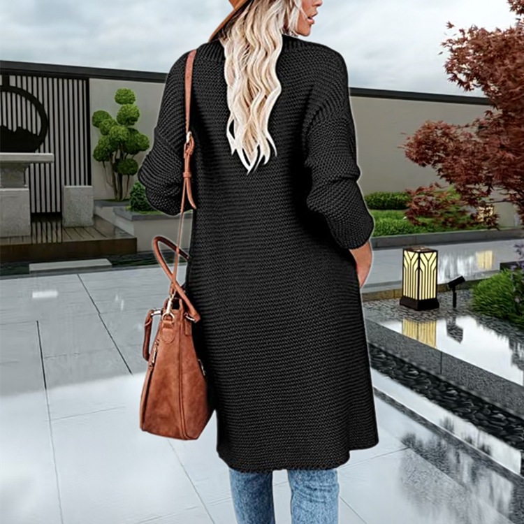 Damen-Strickjacke, lässiger einfarbiger Mantel, großer Pullovermantel_voghion.com