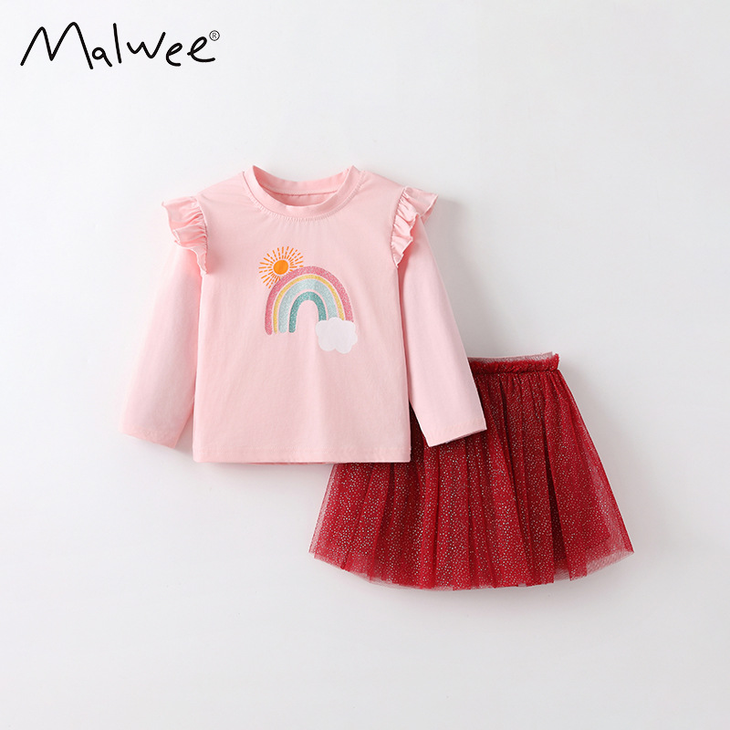 Malwee transfronterizo vestido de niña otoño y invierno nuevo estilo europeo y americano para niños de mediana edad adorable vestido de niña de dos piezas