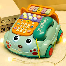 儿童电话机玩具0-1-3岁婴儿打地鼠故事模拟钢琴音乐拖绳电话批发