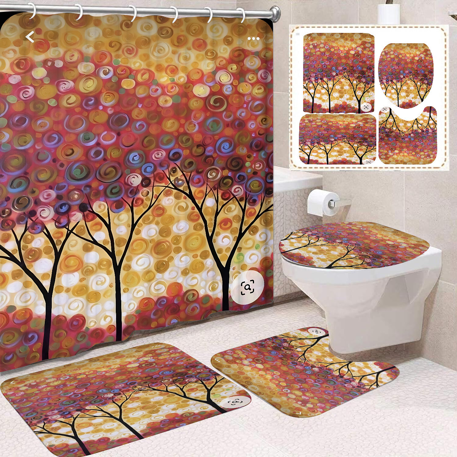 Flor blanca cortina de baño inodoro cortina de partición impermeable de baño cortina de lavado separación seca y húmeda cortina de puerta colgante sin agujeros