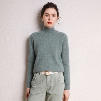 2020秋冬女士新款羊绒衫纯色半高领毛衣插肩套头短款针织打底衫