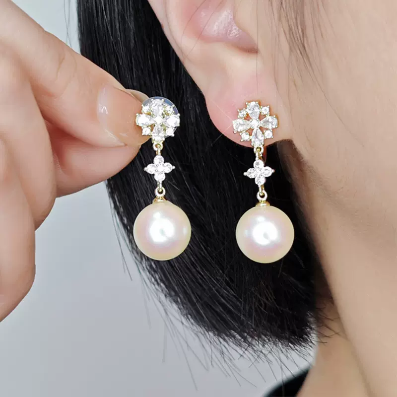 雪花珍珠流苏耳钉 轻奢高级感精致简约百搭高级感无耳洞耳夹耳饰