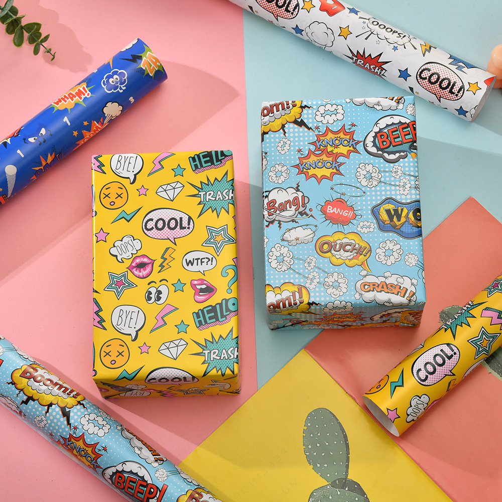 Papel de regalo animal de dibujos animados en stock papel recubierto Impresión de vacaciones papel de regalo de cumpleaños papel de regalo al por mayor