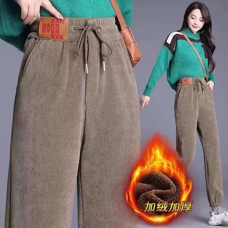加绒哈伦女裤加厚秋冬跨境新款韩版时尚显瘦高腰宽松休闲束脚长裤