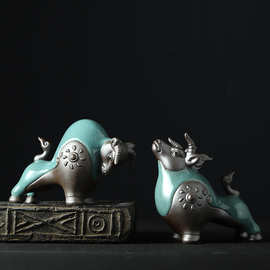 陶瓷摆件家居饰品中国风招财十二生肖牛摆件酒柜客厅摆件豪华装饰