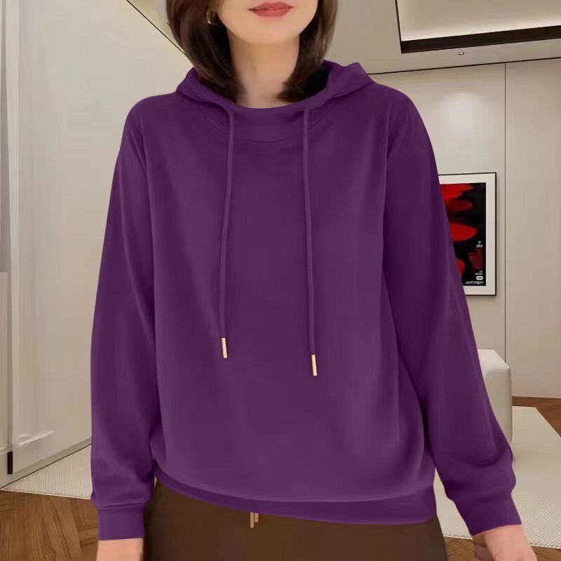 260 Derong Hooded Sweatshirt for Women 2025 Autumn New Double-Sided Velvet Korean Style Fashionable Simple Versatile Slimming Look Top