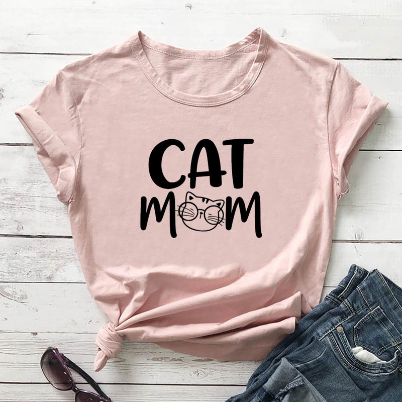 In Stock European and American cross-border Mother's Day cat mother Letter pattern printing fashion casual short-sleeved T-shirt women's clothing