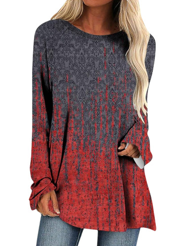 wish autumn new geometric 3D printed women's long-sleeved round neck loose t-shirt top