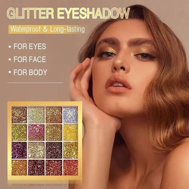 Capel-paleta de sombras de ojos con lentejuelas y purpurina de 16 colores, maquillaje brillante para actuación de estudiantes, maquillaje de ojos