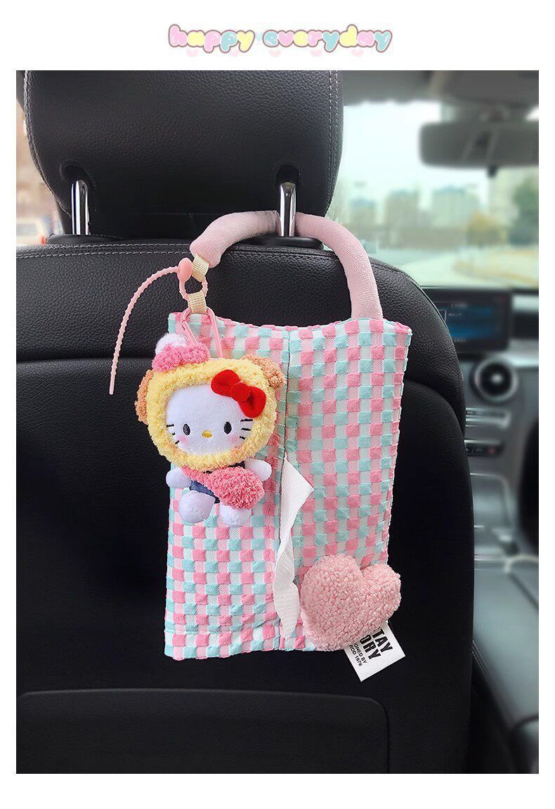 Car Tissue Box, Cute Kt Cat Tissue Box, Car Tissue Hanging Bag, In-Car Tissue Box, Gift for Girls, High-End Feel