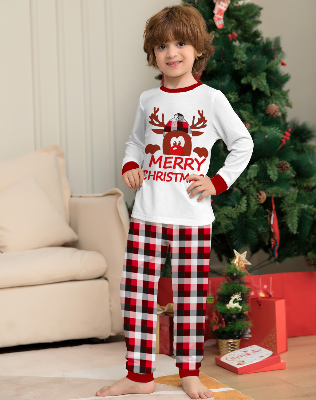 Round Neck Neckline Regular Fit Fit Type Family Look Elk Printing Pant Co-ord Set Two-Piece Sets