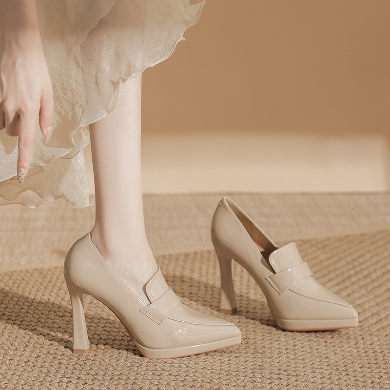 1138-1 2025 New Autum Preppy Style Pointed Toe Stiletto High Heels for Women Waterproof Platform Non-Tiring Flats for Women