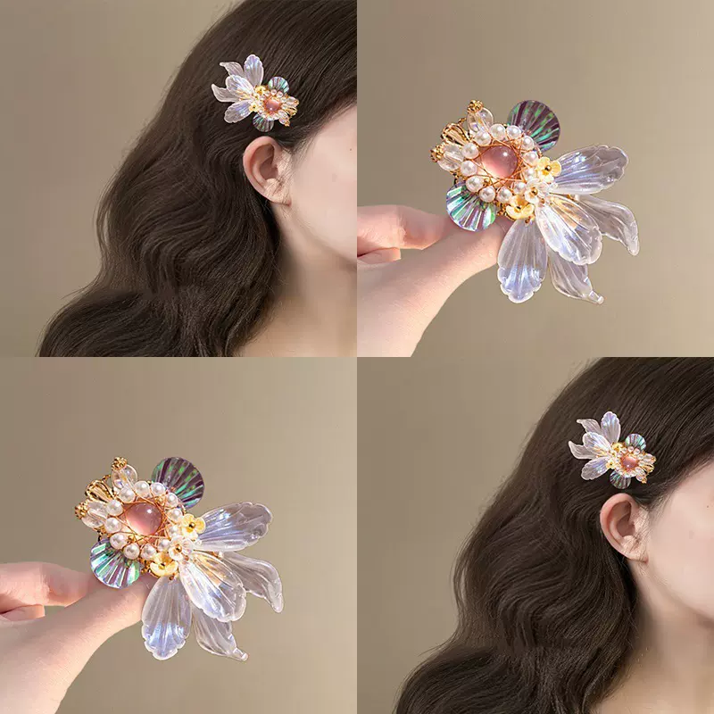 金鱼姬~超仙幻彩小金鱼发夹时尚手作珍珠侧边刘海夹甜美少女发卡