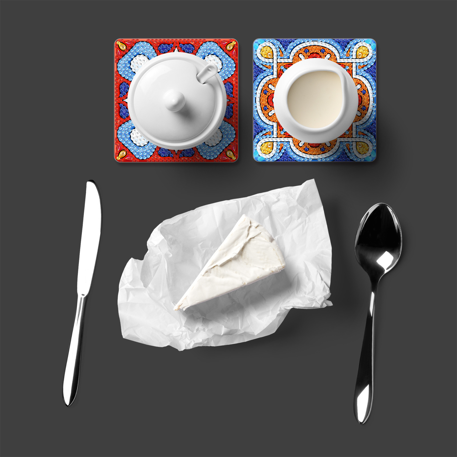 Diamante pintado alrededor DIY creativo cuadrado almohadillas de taza patrón Mandala seis piezas conjunto de almohadillas de taza distribuible