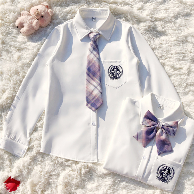 JK制服衬衫女长袖冬新款学院风宽松显瘦白色打底衬衣学生|ru