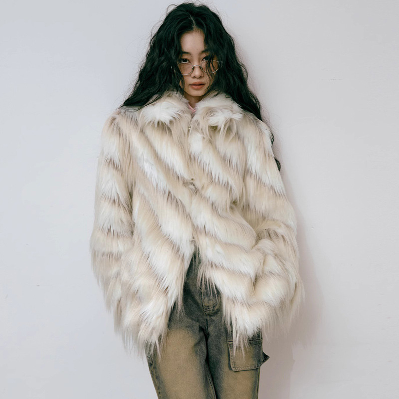 Women's Clothing Women's Fur Coat Retro Mixed Color Tassel Long Fur Fox Fur Coat Female Hot Girls Autumn and Winter Thick Loose Top_voghion.com