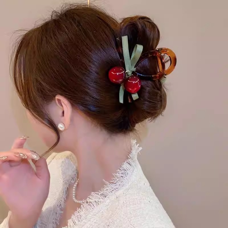 甜美可爱樱桃抓夹车厘子发夹女后脑勺盘发鲨鱼夹子头饰半扎发发卡|undefined