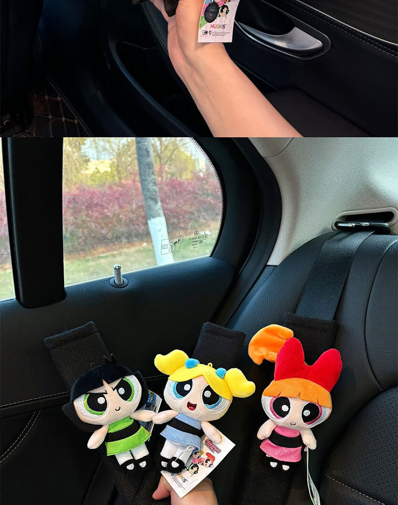 Car Seat Belt Shoulder Protector, Universal Car Anti-Wear Clothing for All Seasons, Cute Powerpuff Girls Car Protective Cover