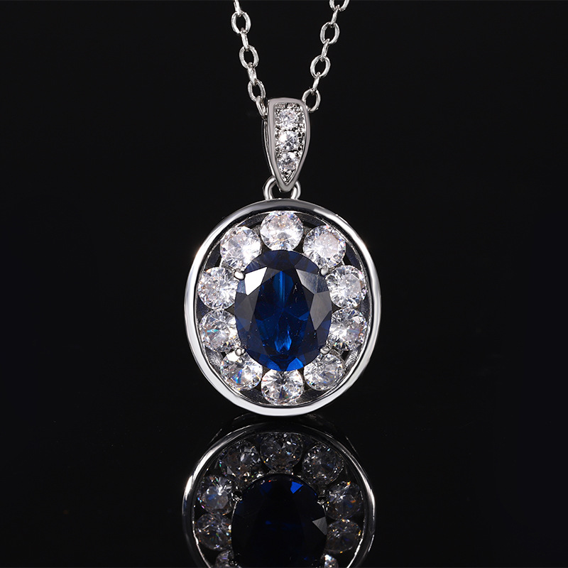 2024 nueva joyería Zhuang Shengsheng fondo de cobre chapado en oro simulación retro cristal puntiagudo azul conjunto ovalado 8*10-6*8