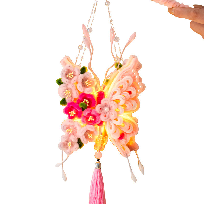 中秋节福蝶灯笼扭扭棒diy手工材料包儿童手提发光小兔子蝴蝶花灯|undefined