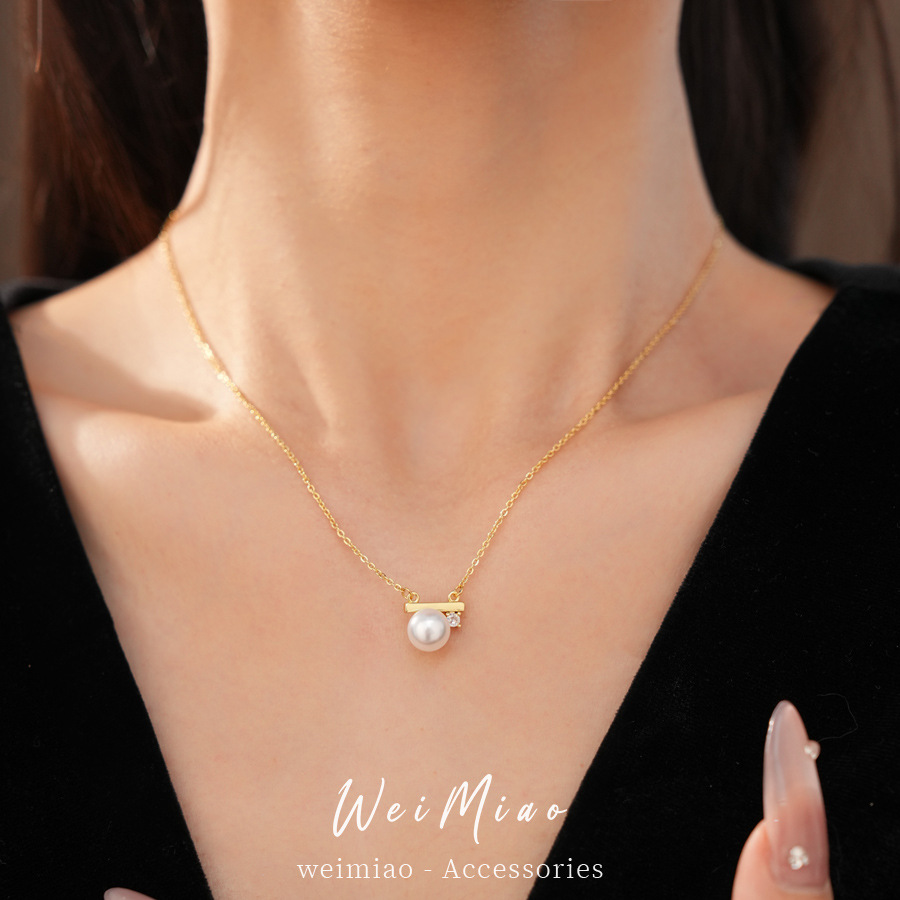 Temperamento minimalista zircon collar de perlas ligero lujo nicho clavícula alta sensación de joyería de mano universal conjunto de joyería al por mayor image 5