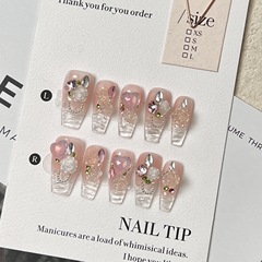 Frozen Rose | Handmade Wearable Gel Nails Ice-Transparent Summer Crystal Gradient Nail Art Sticker Set Wholesale
