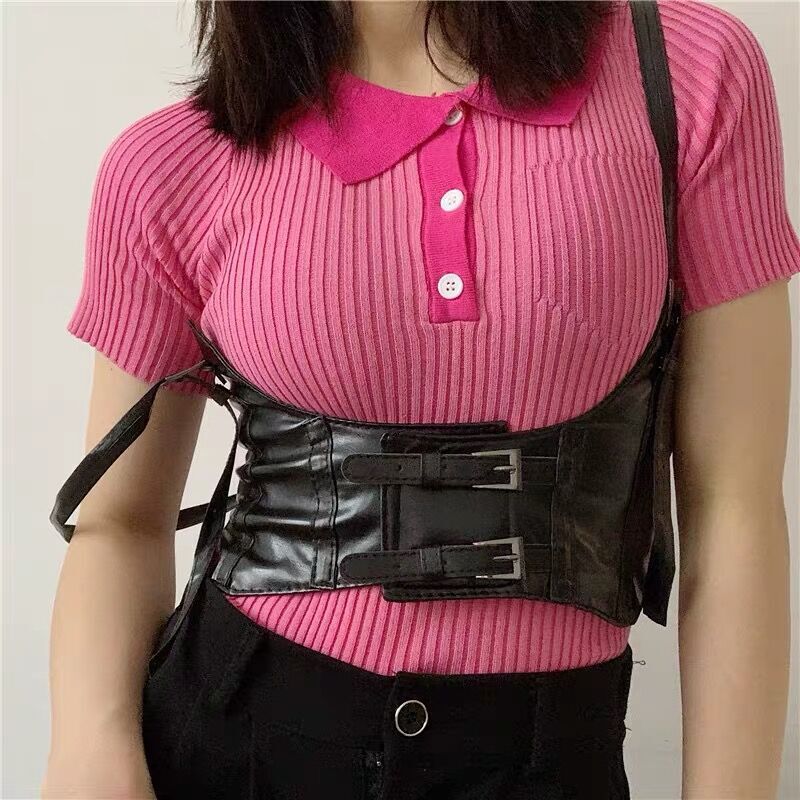 European and American Exterior Black Punk Style Vest Strap Decorative Suit Shirt Lolita JK Stretch Strap Waist Seal