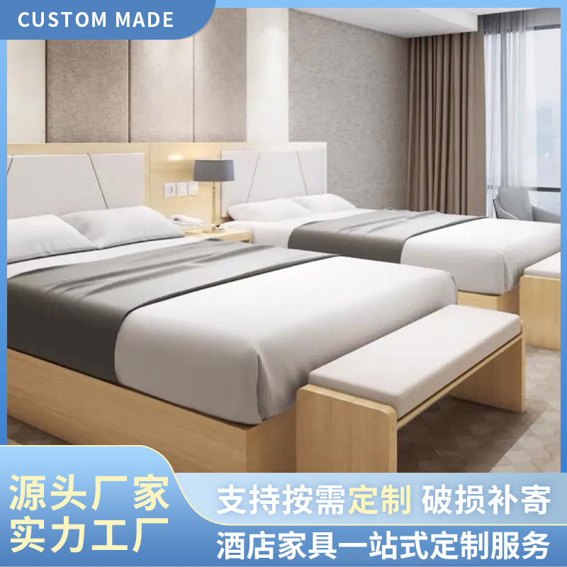 Hotel Furniture Bedside Table Family Room Solid Wood Multi-layer Homestay Bed Hotel Bedroom Bed New Chinese Furniture Bed