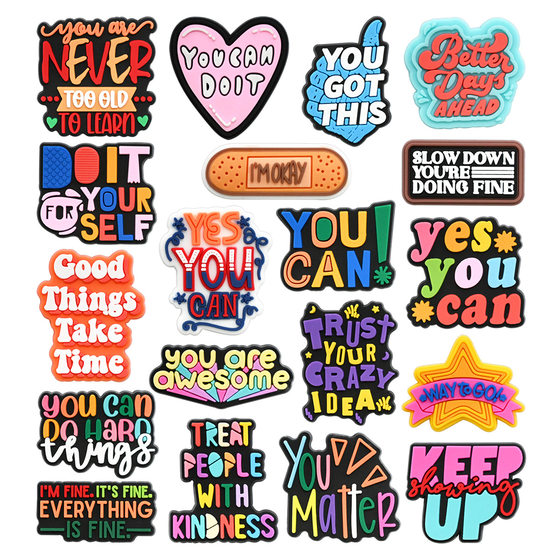 Cross-border English Phrase Series Hole Shoe Accessories DIY Soft Rubber Shoe Flower Shoe Buckle Cartoon Shoe Accessories Accessories