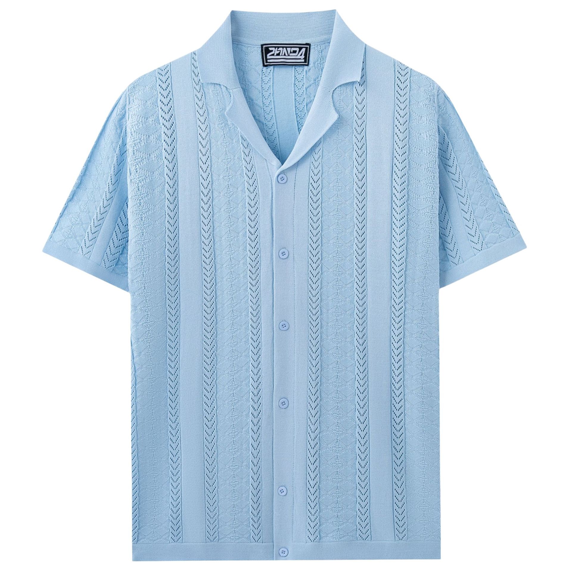 Verano cuello cubano agujero Jacquard camiseta de punto de color sólido transpirable cardigan casual polo camiseta de hombre transfronterizo SJ0194