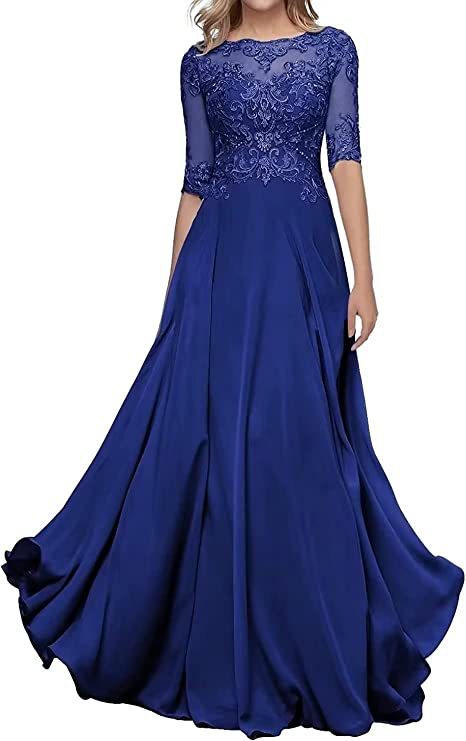 Nuevo Comercio exterior Amazon popular vestido de noche de encaje cuello redondo elegante adelgazamiento gasa largo piso-longitud vestido de banquete