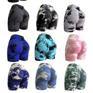 European and American Cross-border New Tie-dyed Peach Hip Seamless Yoga Pants Running Fitness Pants Sports Yoga Shorts Three-point Pants