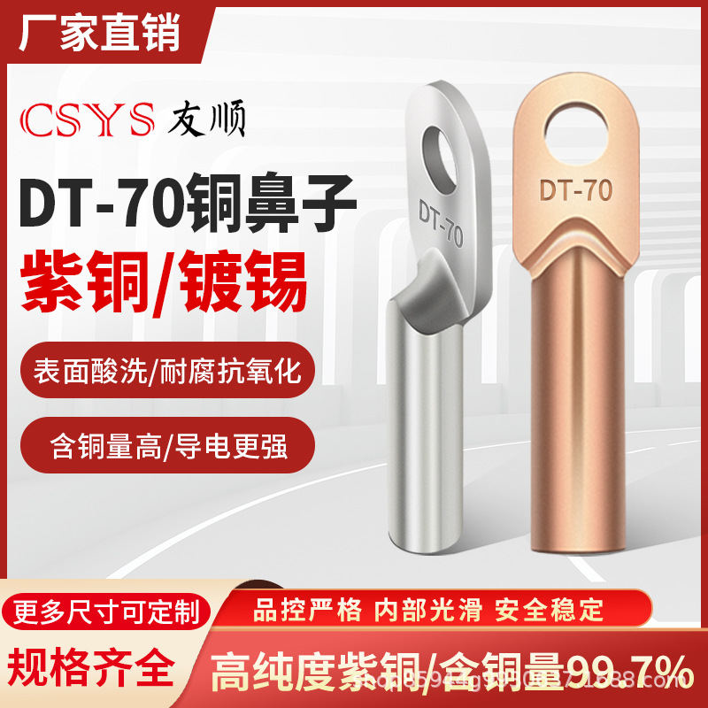 DT镀锡本色铜鼻子DT-70平方铜鼻子接线端子线耳线鼻子国标非标铜